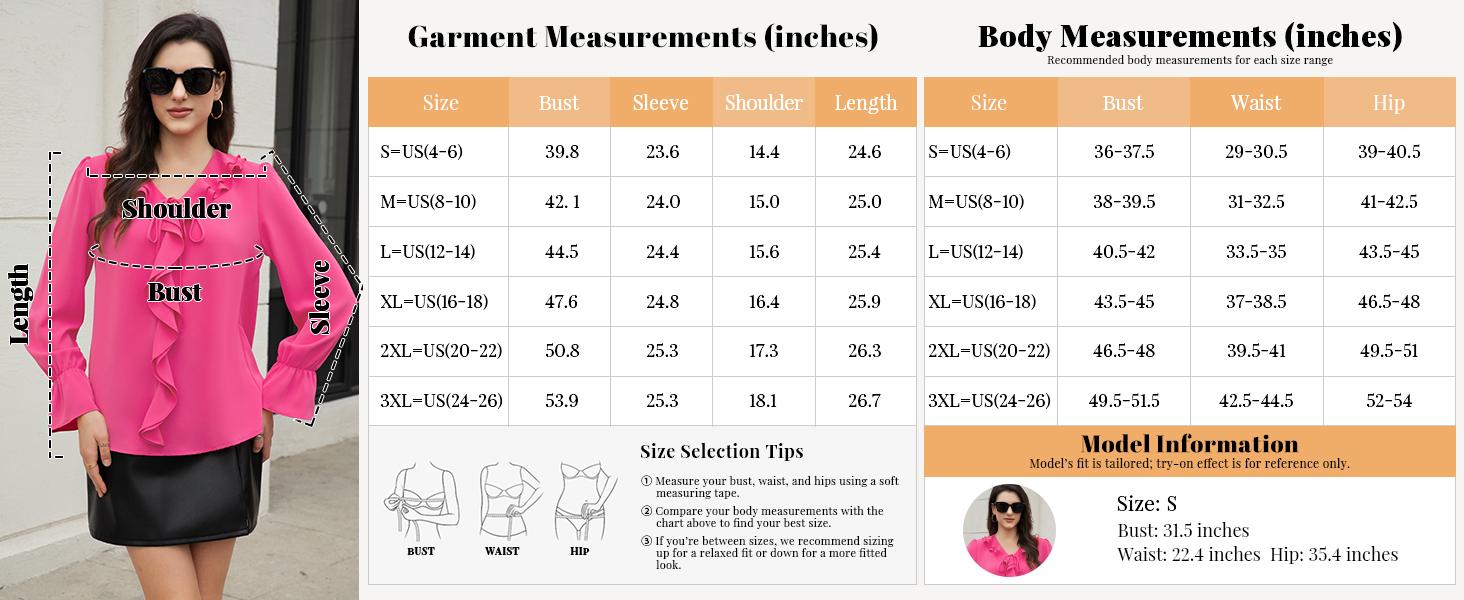 Women's Long Sleeve Chiffon Blouse with Ruffle Cuffs V Neck Tunic Top for Dressy Casual Wear Fall Trendy Work Shirts