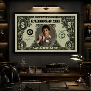 Scarface Tony Montana I Trust Me Canvas Wall Art Poster Movie Money Dollar Bill Aesthetic Print Al Pacino Gangster Film Decor Home Bedroom Living Room Office Man Cave Gift Cinema Retro Wall Decor