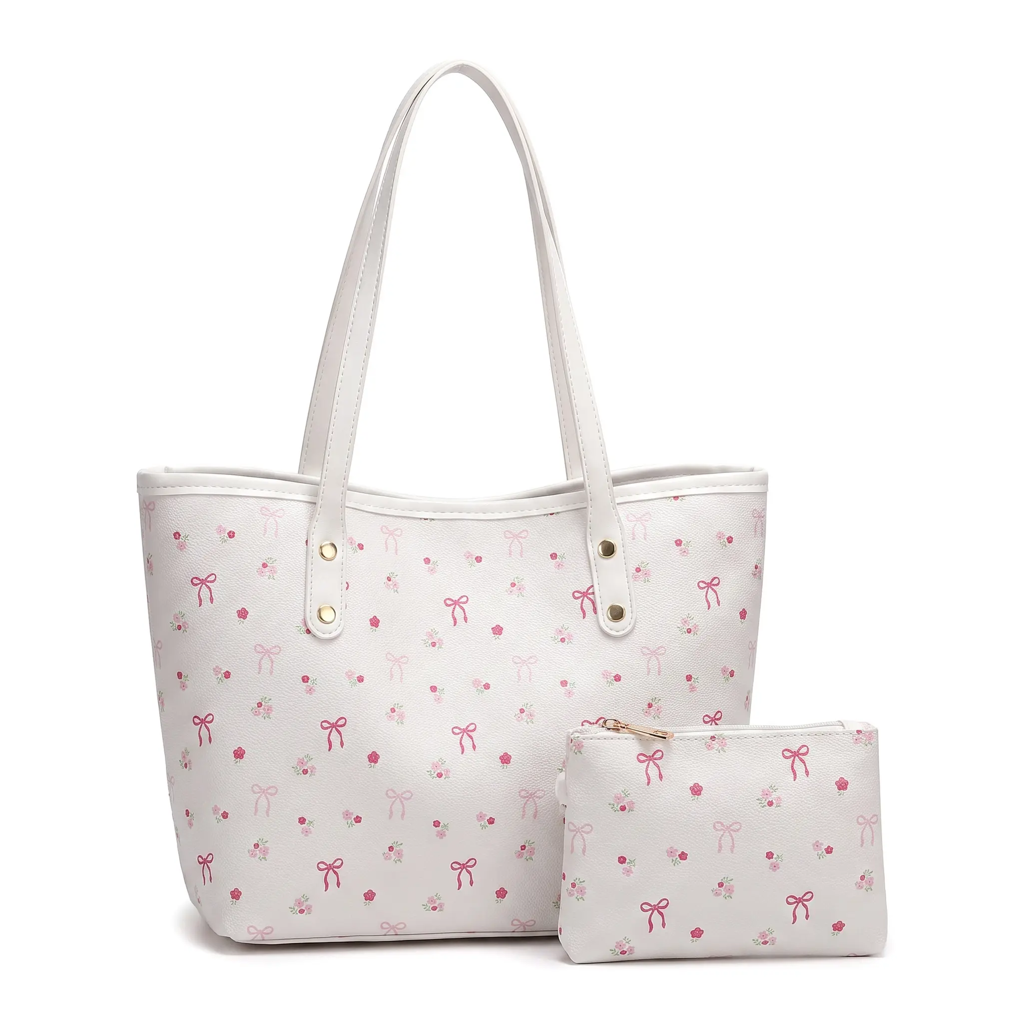 Everyday Commuter Tote Bag For Students Versatile Shoulder Bag Underarm Bag Casual Handbag For Women Medium PU Tote With Topstitching Street Style White Pink Coffee Zipper Closure Inner Pocket Daily Wear Essential