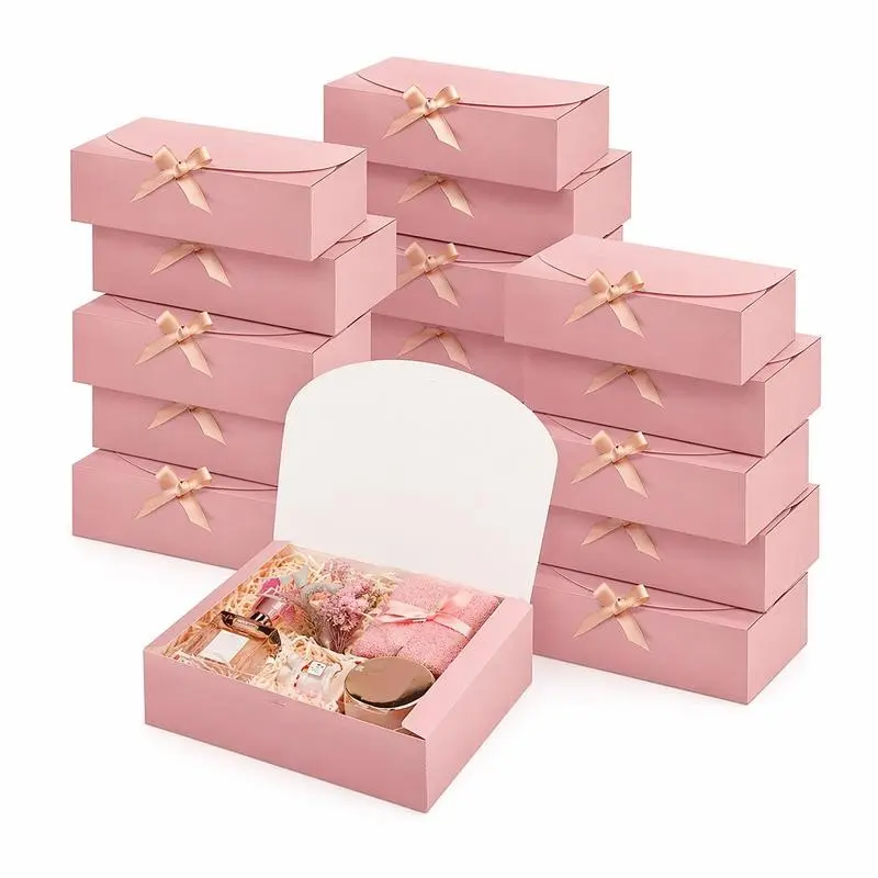 20 Pack Kraft Paper Gift Boxes with Ribbon Bows, 301220cm, Easy to Assemble & Reusable, for Birthday, Wedding, Christmas & Party Candy Packaging, Gift Wrapping Supplies
