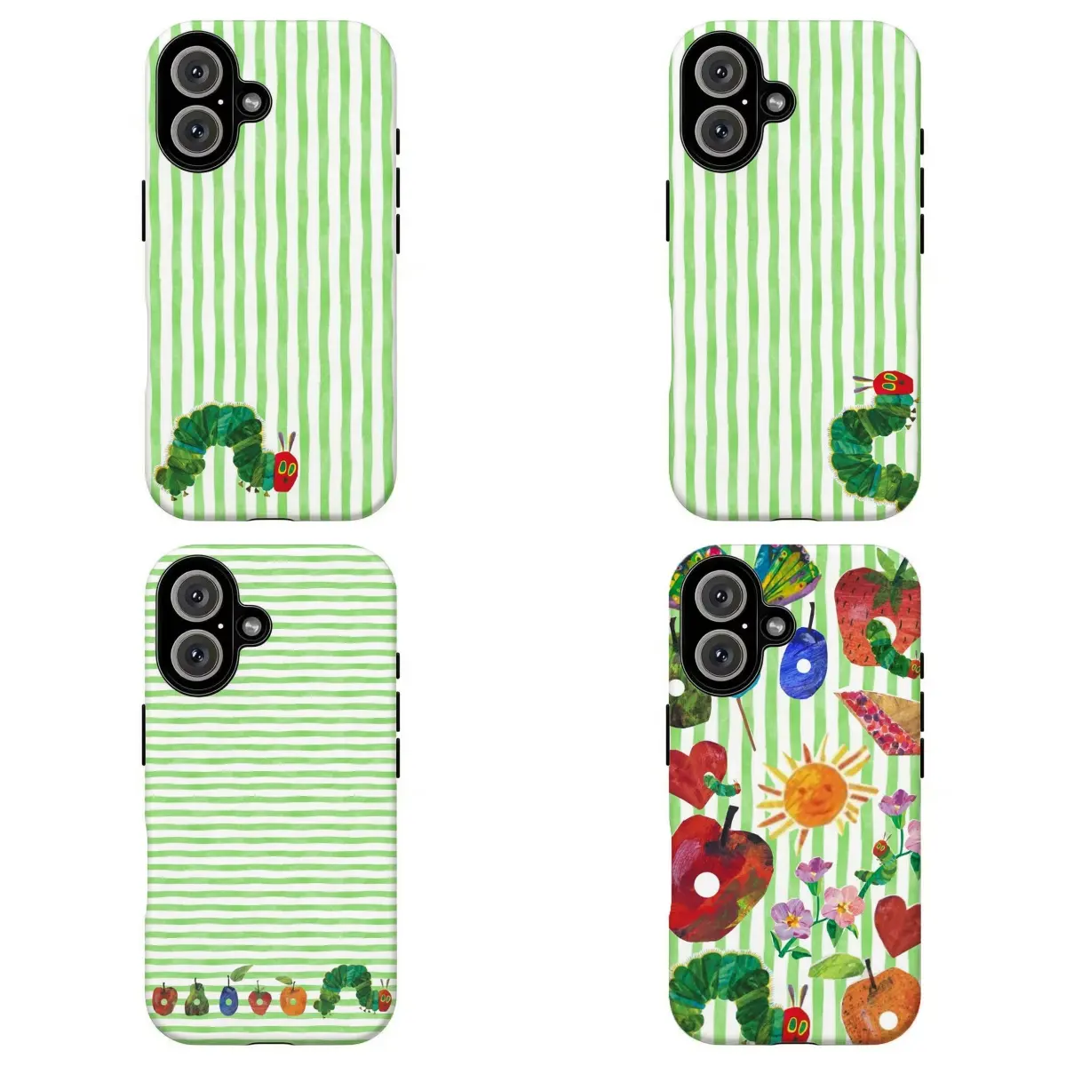 Cute Watercolor Green Stripe Caterpillar Phone Case|Minimal Cartoon Caterpillar Border Print Phone Cover For iPhone 17 Pro Max 16 15 14 13 12 11 for Samsung S21 S22 S23 S24 S25 S26 Phone Case|Tough Phone Case|gift for him for her|Best Gift