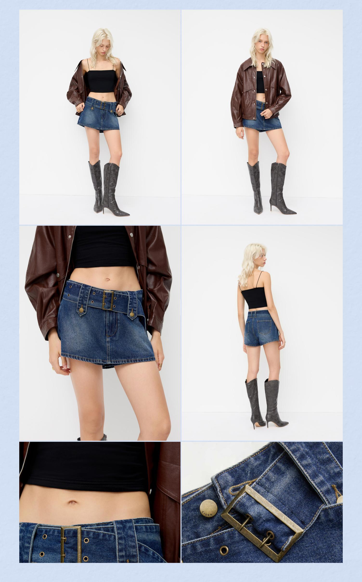 Cider Denim Low Rise Mini Skort With Belt