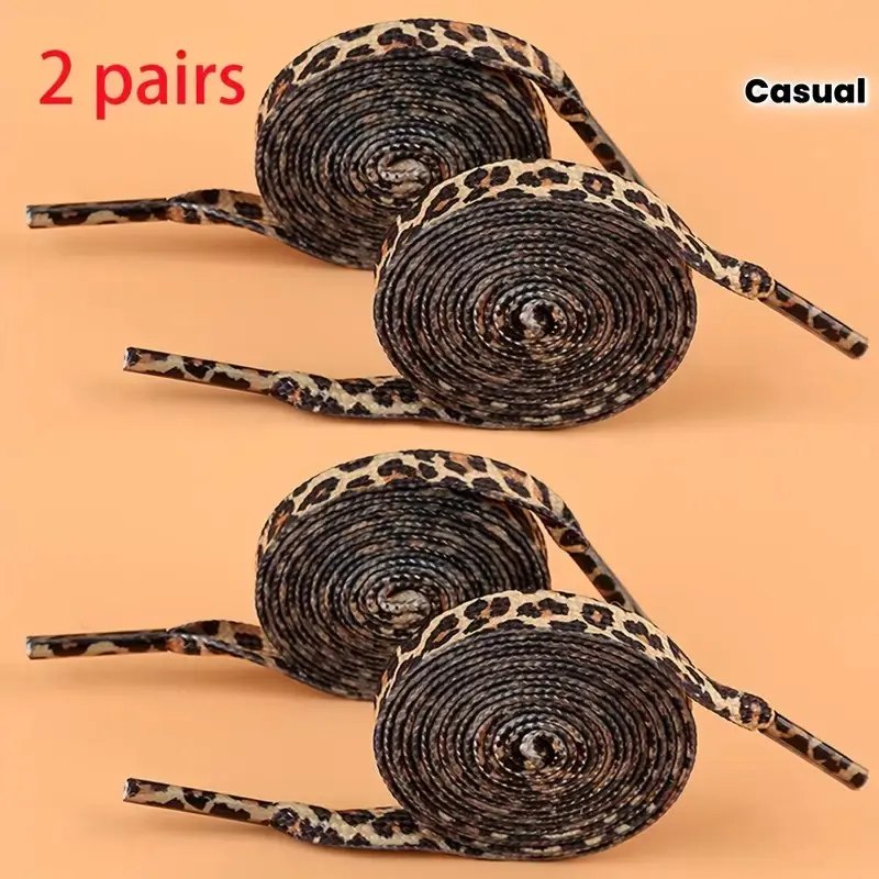 4 Pcs Leopard Print Flat Laces, Suitable for Low and High Top Canvas Shoes, Sports and Casual Footwear Accessories