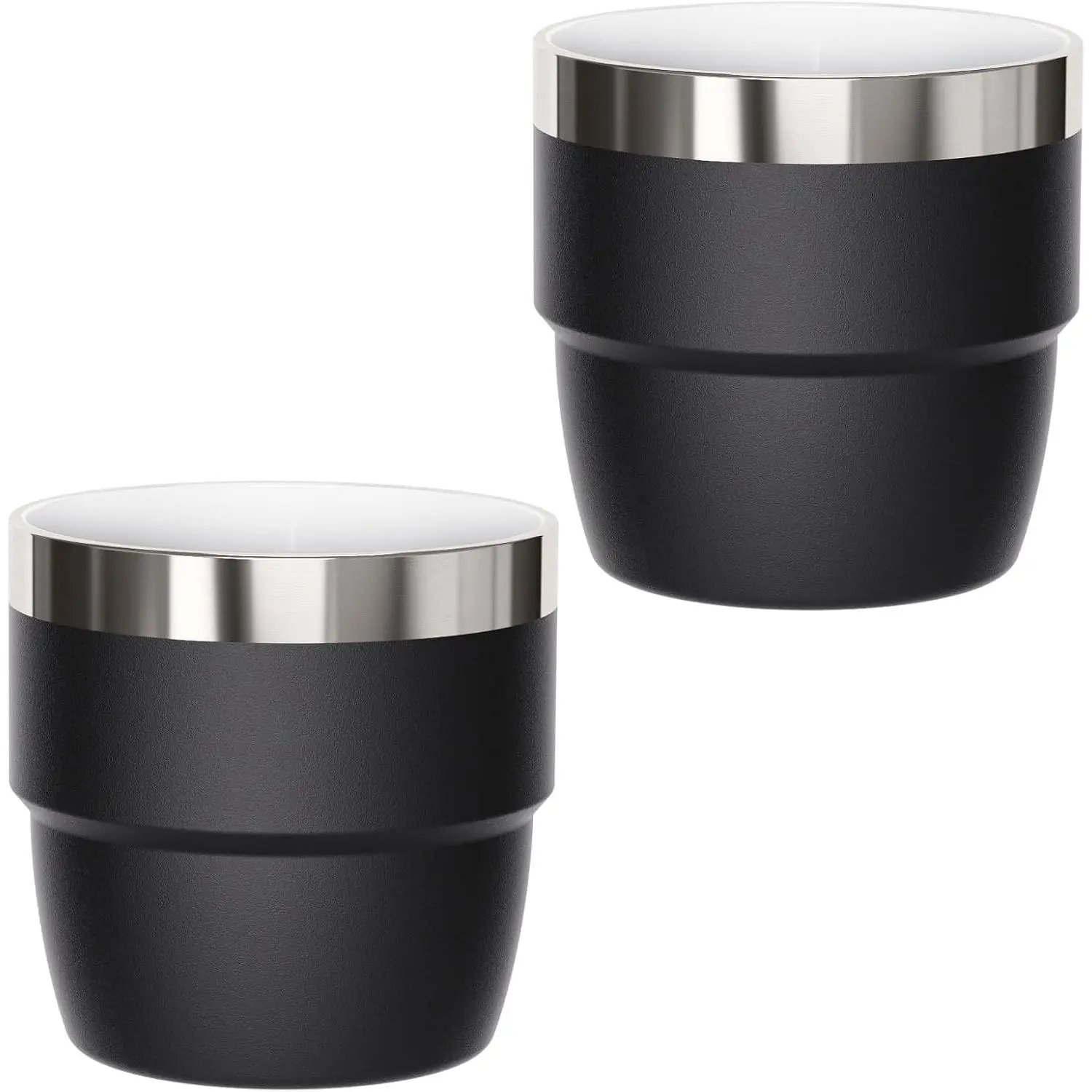 4 oz Small Espresso Cup Ceramic-Lined 18/8 Stainless Steel Double-Wall Vacuum Insulated Stackable Dishwasher Safe Fits Most Espresso Machines for Espresso Shots Black 2 Pack