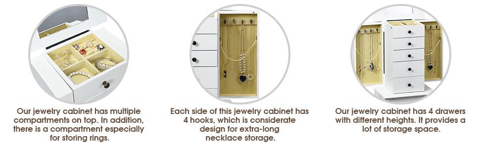 Karl home Jewelry Cabinet Armoire Chest with 4 Drawers, Flip Top Mirror, Top Storage Compartments, 2 Side Doors with 8 Necklace Hooks, 2 Shelves, White Standing Jewelry Organizer Box for Girls Gift Karl home Jewelry Cabinet Armoire Chest with 4 Drawers, Flip Top Mirror, Top Storage Compartments, 2 Side Doors with 8 Necklace Hooks, 2 Shelves, White Standing Jewelry Organizer Box for Girls Gift