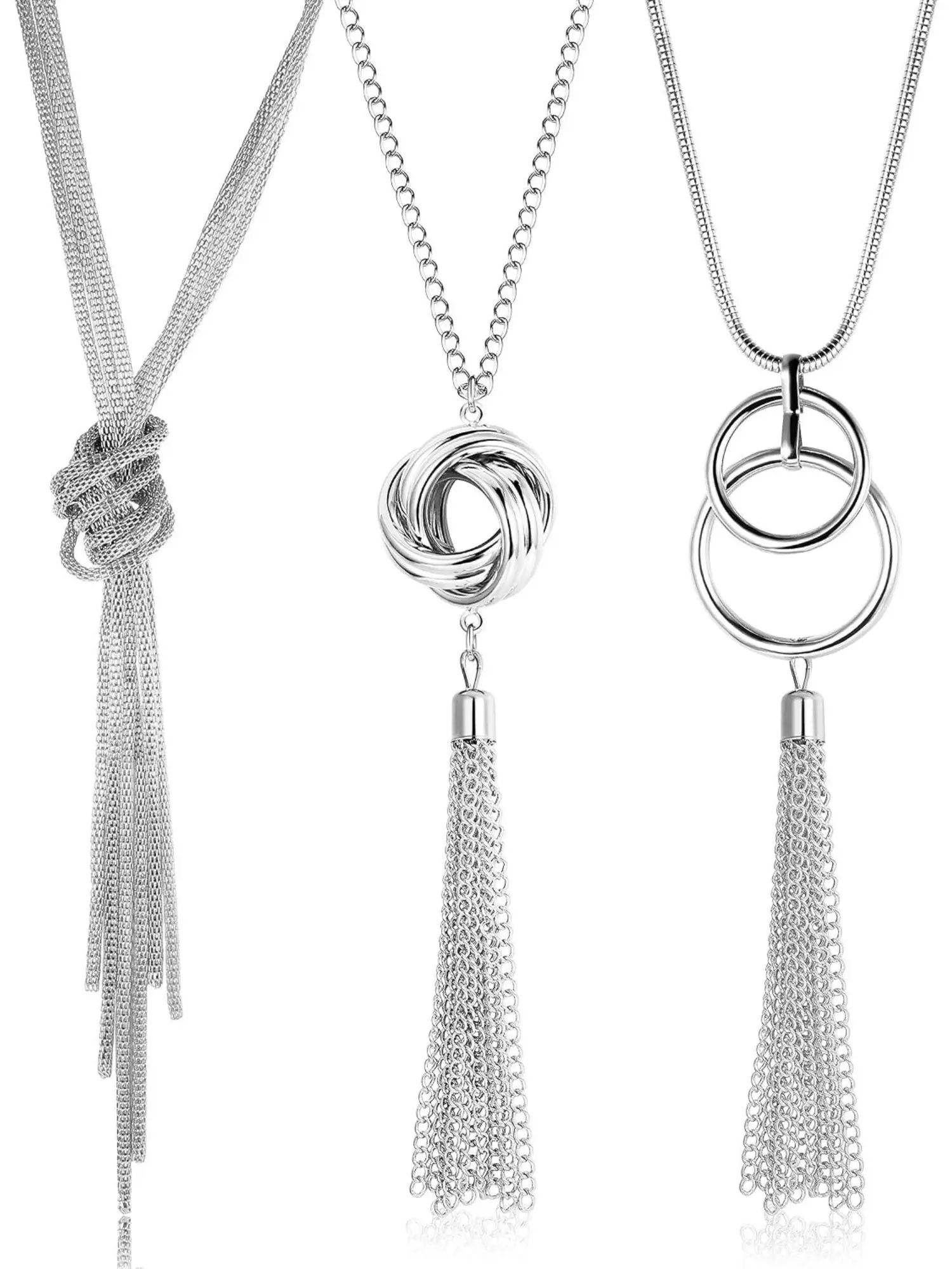 3Pcs Women's Y‑Chain Long Pendant Necklace Set, Fashion Silver Sweater Necklaces, Daily Party Costume Jewelry Gift for Her