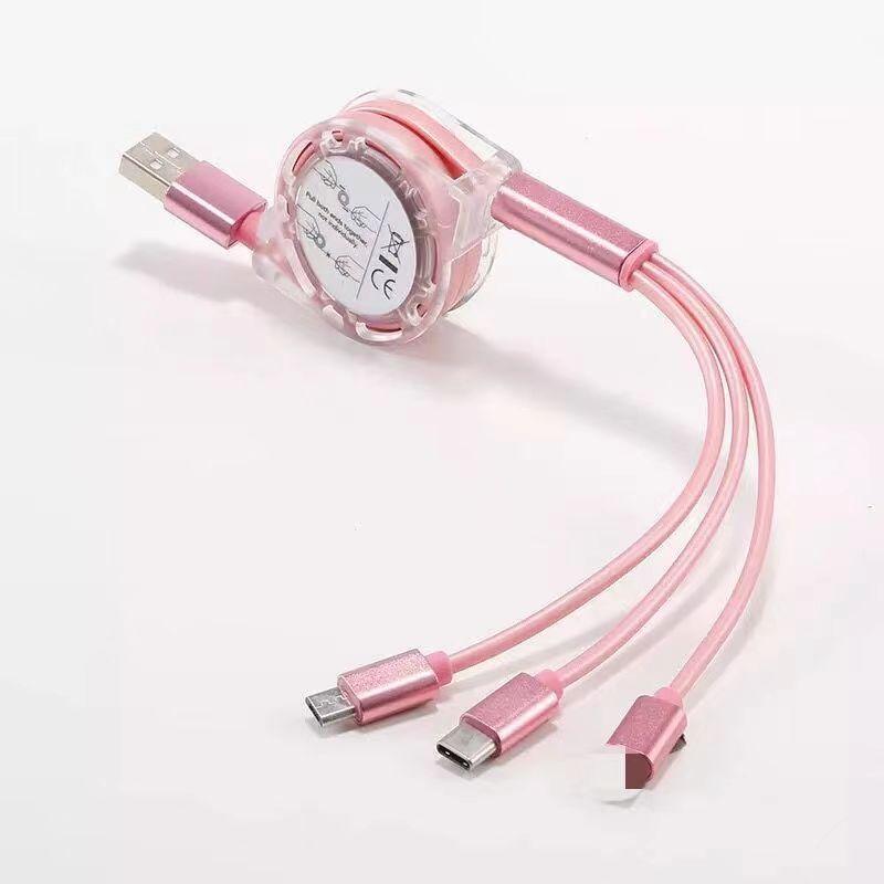 3 in 1 Retractable USB Cable, 1 Count Multipurpose 1M Data Cable, Charging Cable for Android Phone Type C Portable / Micro USB, Phone Accessories