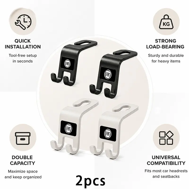 Fiat Car Headrest Hook, High-Capacity Storage Solution, Easy Installation, Organize Rear Clutter, Vehicle Interior Accessory
