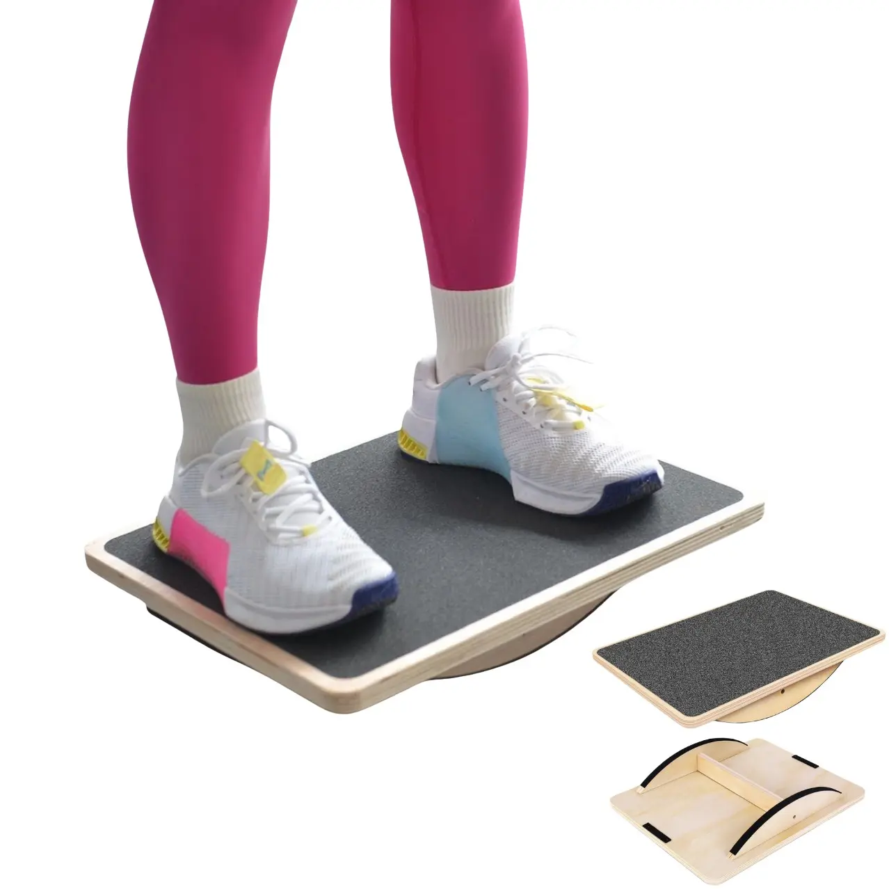 Wooden Balance Board, Non-Slip Wobble Board, Adult Kids Seniors Balance Trainer, Core Strength Exercise Board, Standing Desk Foot Rocker, Yoga Fitness Coordination Trainer, 350lb Capacity, Home Gym Workout Tool