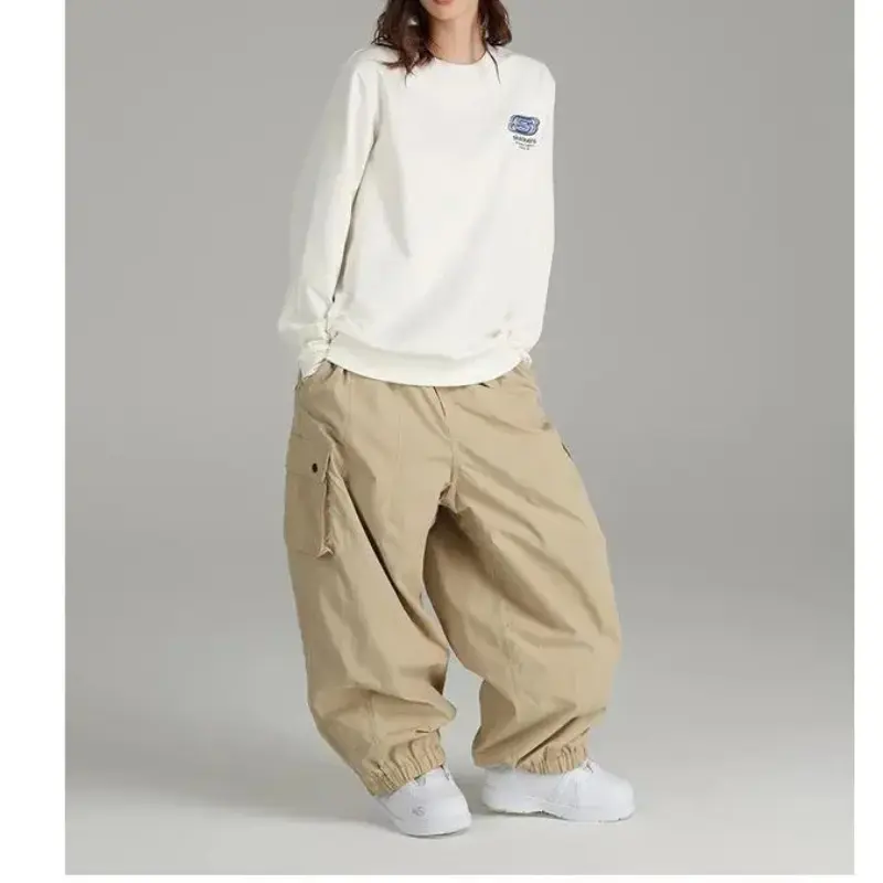 Men's Loose Baggy Casual Snow Pants - Waterproof, Windproof, Multi-Pockets, Oversized Relaxed Cut for Outdoor Ski & Snowboard Sports, Size M
