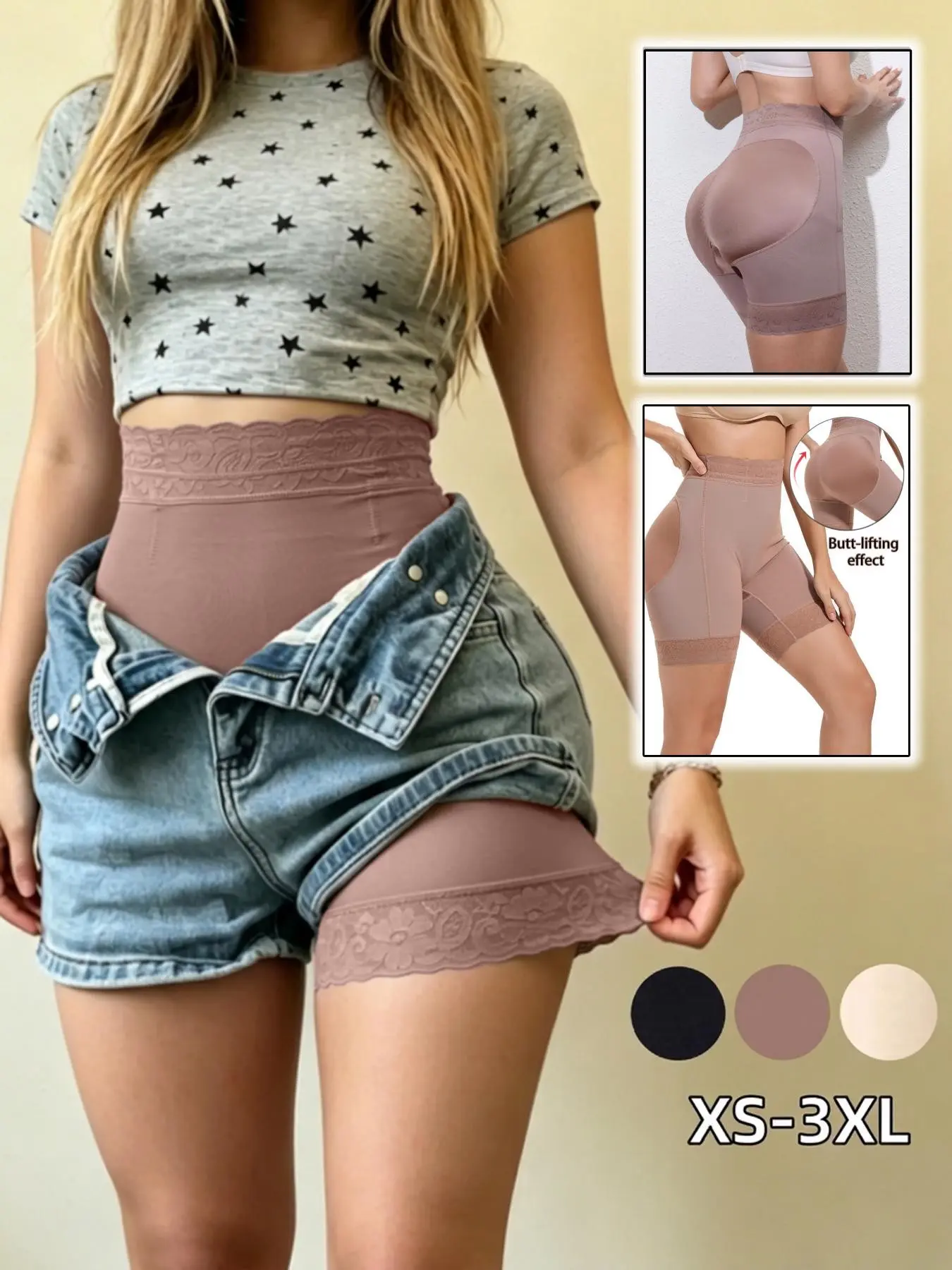 High Waist Lace Trim Butt Lifting Boxer No Lines Shapewear Shorts, Tummy Flattering Faja Reductora De Abdomen, Seamless No Roll Full Back Knickers, Curvy Hip Dip Baddie Daily Outfit, Lencería Femenina Mujer Underwear