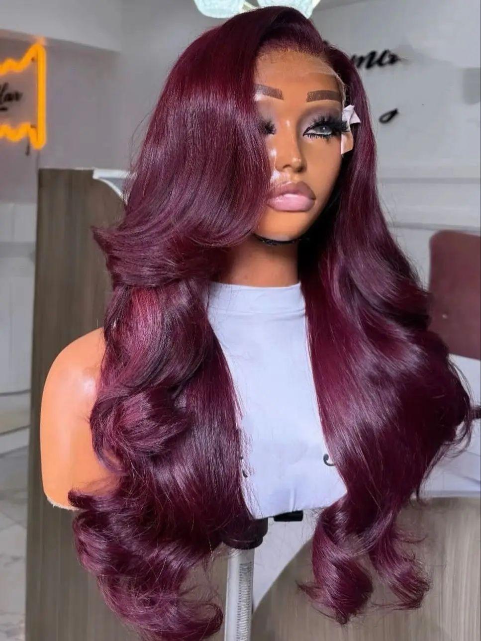 Body Wave Soft Hair 99J Red Burgundy 613 Blonde Ginger Brown Color 13X4X1 HD Lace Frontal Wig Prepucked Glueless Wig Daily Party