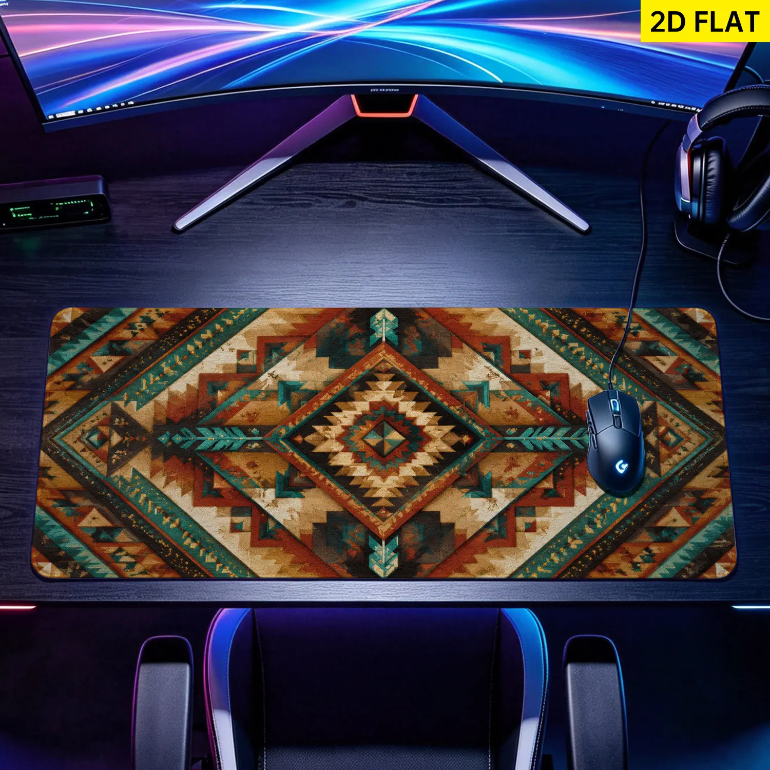 Extra Large Aztec geometric pattern Mouse Pad,Non Slip Rubber Pad,Desktop Decoration Drotection Pad,Washable,Lock Edge Multi Size,Premium Multipurpose Mousepad For Home,Office,Gift for Family and Friends