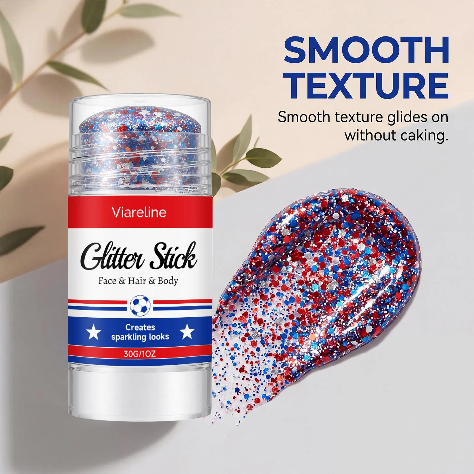 Patriotic Body Glitter Stick,  Red White & Blue Sparkle Face Hair Body Makeup, Festival Sports Game Party Glitter Makeup Stick Waterproof Long-Lasting Shine, Glue-Free Twist-Up Design, Festival Party Sports Game Party Gift for Women Kids