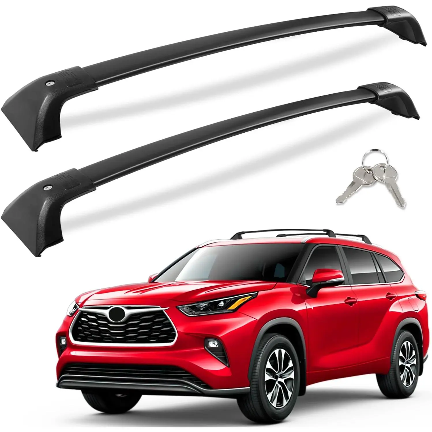 Vehicle-Specific Fit Lockable 2 Crossbars Metal Roof Racks for Toyota Highlander 2020-2026 XLE Limited Platinum Hybrid (Not for L/LE/LE Hybrid), 118lbs Capacity Heavy-Duty Powder Coated Aluminum Anti-Theft Luggage SUV Accessories with Rubber Components, 2