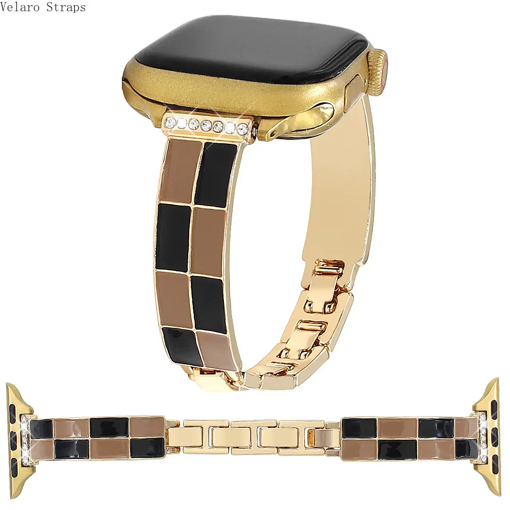 Zinc Alloy Checkerboard Bag Strap - 2026 Black White, Rhinestone Trim Metal Link Wearable Accessory, Men's Accessory Replacement Band for Smart Watch Compatibility, Accessories