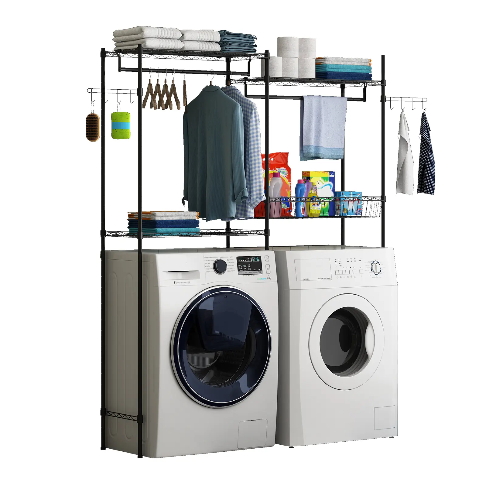 4-Tier Over Washer Storage Rack, 58 x 14 x 75 Inches, Steel, Black