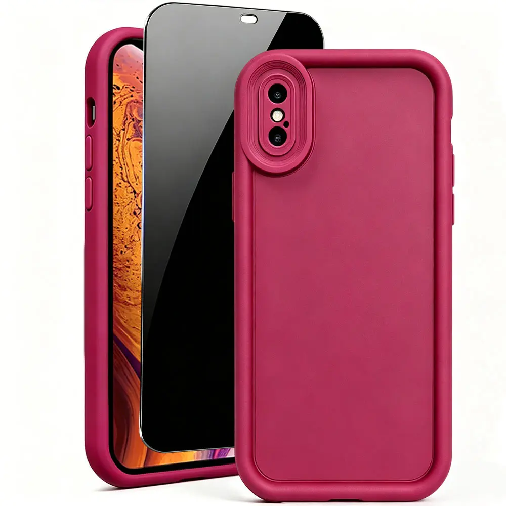 Slim Case for iPhone X XS XR XS MAX, Enhanced Camera Protection, Shockproof Touch Soft Case Cover with Tempered Glass Screen Protector