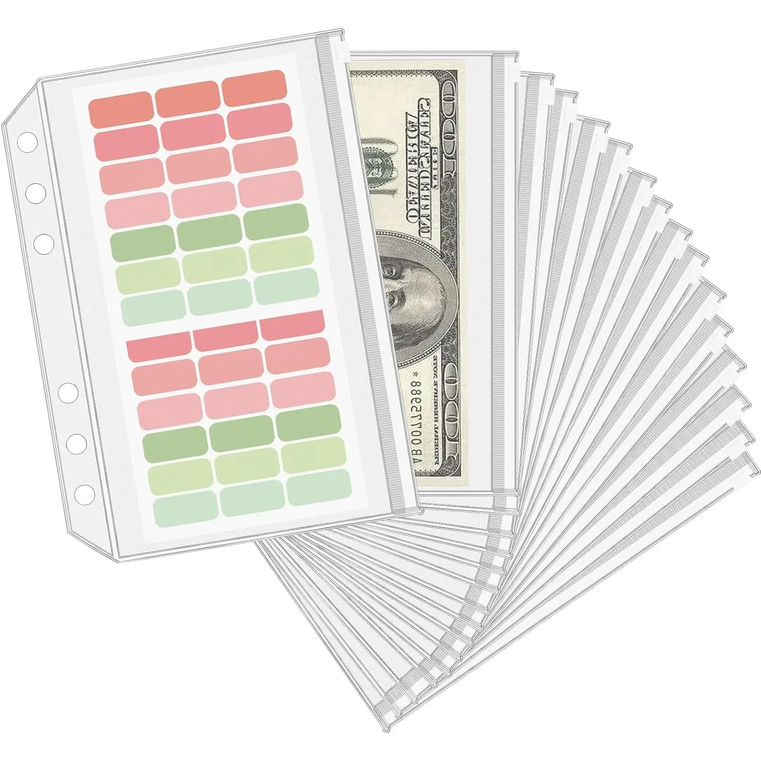 16 count A5 Binder Envelope Pouches, A5 Zippered Binder Inserts for 6-Ring Budget  Envelope System, Clear envelopes for  Saving and Budgeting, with 42 Sticky Binder Labels