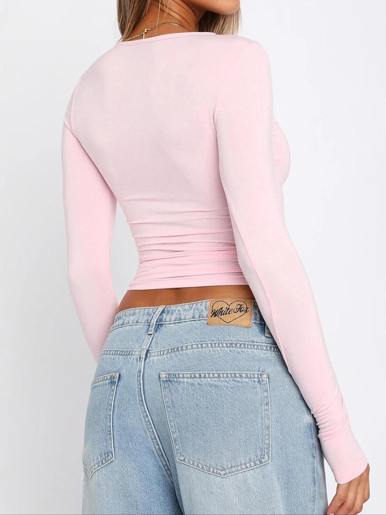 Women's Letter Print Round Neck Tee Top, Y2K Trendy Casual Long Sleeve T-shirt for Daily Wear, Ladies Clothes for All Seasons