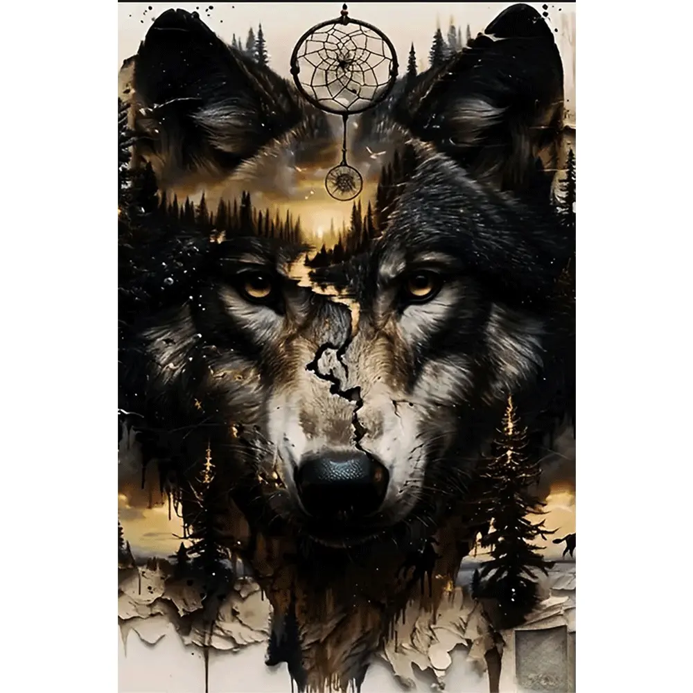 5D DIY Diamond Painting Wolf Dreamcatcher Kits with Tools Unframed Full Drill Crystal Rhinestone Art Home Wall Decor Living Room Bedroom Decoration Craft Supply for Adults Kids Creative Gift