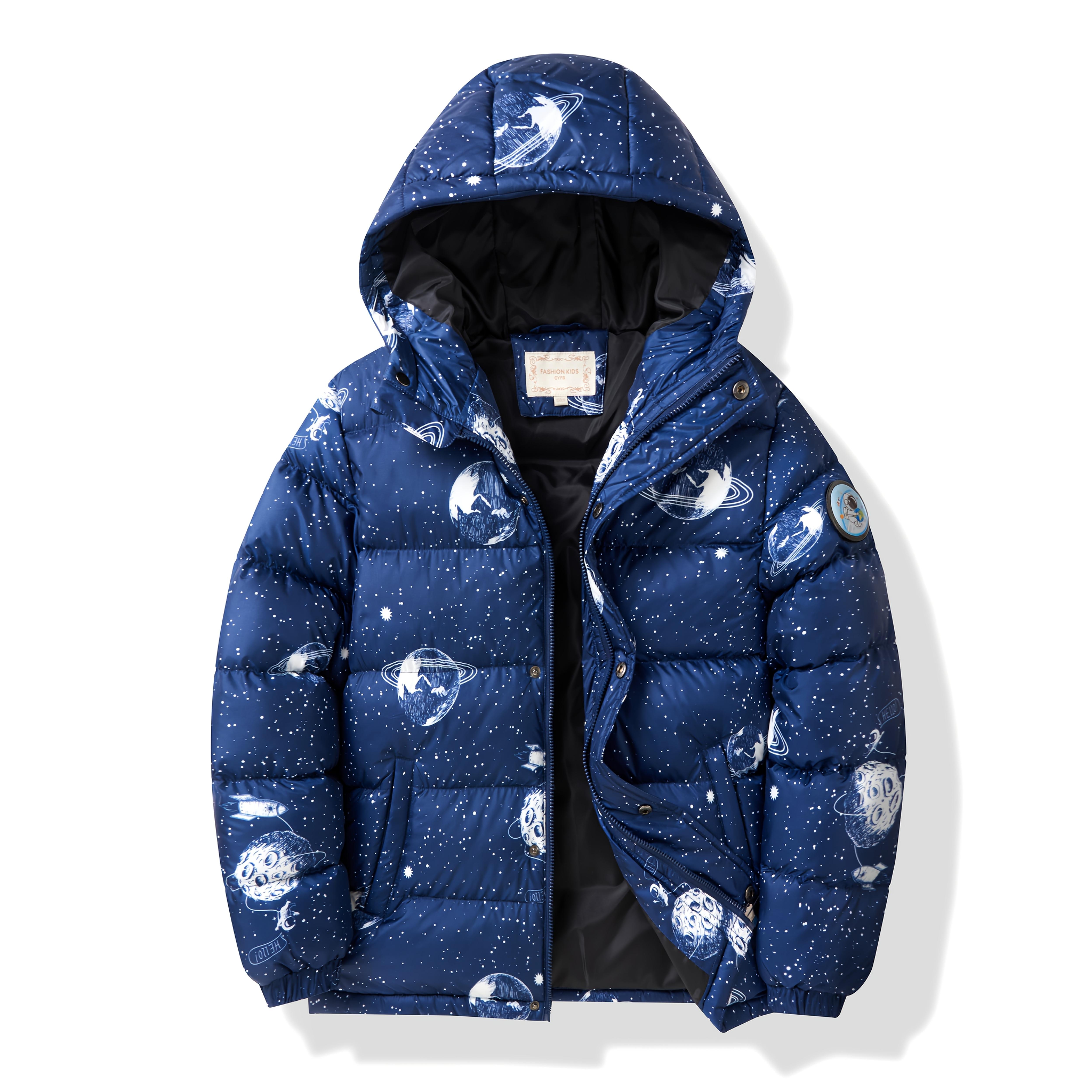 (New)Boys' Winter Hooded Jacket - Thickened Warm Coat with Zipper Closure, Red & Casual Outerwear, Polyester, Regular Fit for Cold Weather, Winter Coat for Boys, Durable Kids' Clothing