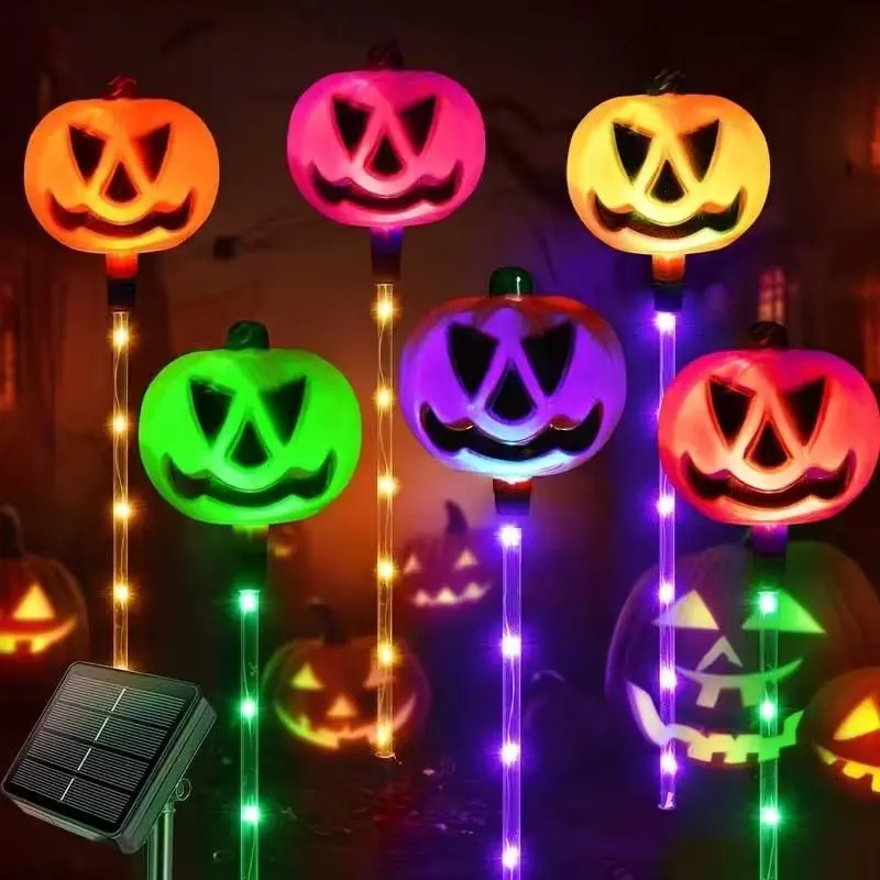 6 Pcs Solar Pumpkin Lights, Color Changing Halloween Ambient Lights, Waterproof Outdoor Halloween Decor for Parties, Porches & Yards