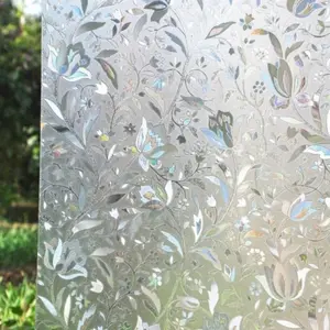 Elegant Floral Privacy Window Film, Static Cling Easy Peel & Stick, Office Living Room Decor, Self-Adhesive Decoration