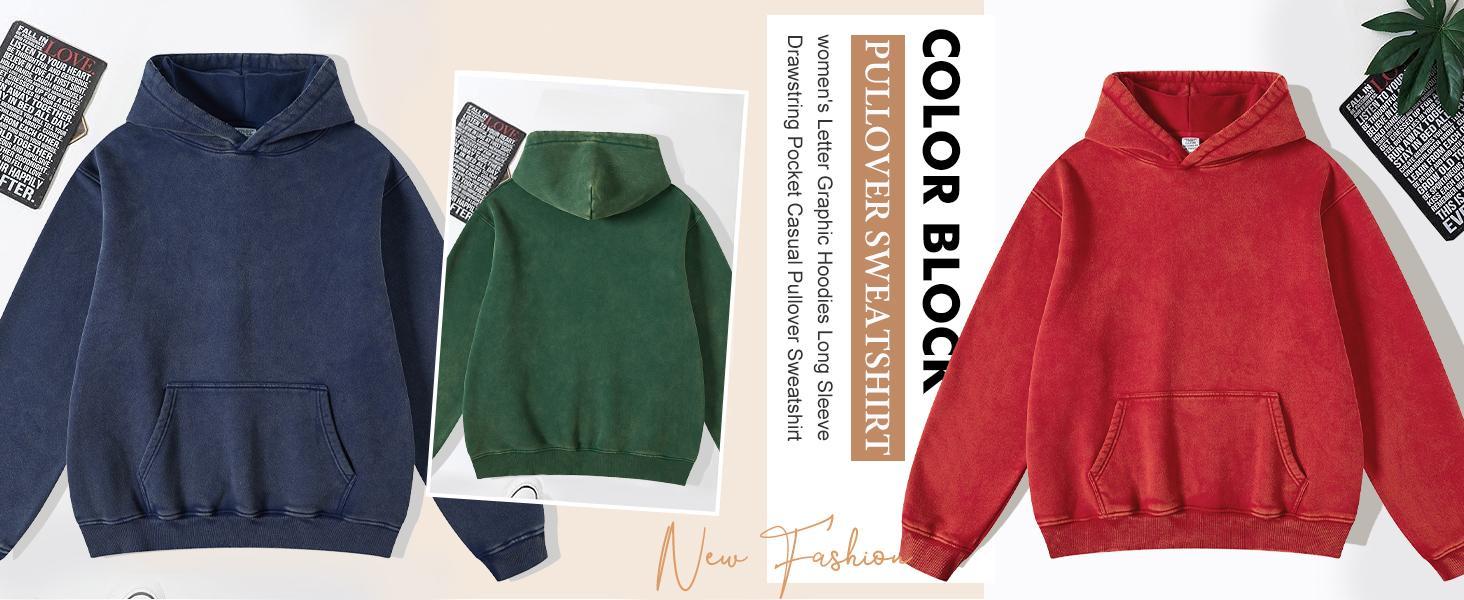 Womens Oversized Hoodie Couples Heavyweight Hoodies Vintage Acid Wash Hoodie Cotton Fleece Hoodies for Women