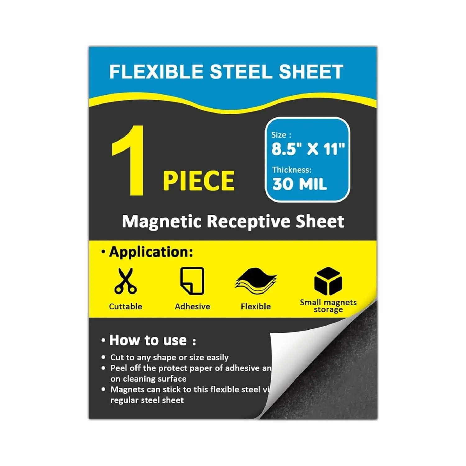Flexible Metal Sheets for  Receptive with Adhesive Backing,30 Mil Thick,8.5x11,Peel and Stick Steel Sheet for -