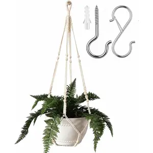 43 Inches Macrame  Hanger Large for 12 inch Pot Extra Long No Tassel  Rope   Holder with Ceiling Hook Bohemian  Decor