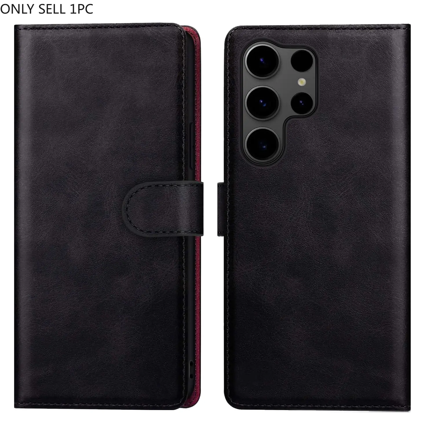 For Samsung Galaxy S5 S6 S7 S8 S9 S10 S20 S21 S22 S23 S24 S25 Plus Ultra FE Case PU Leather, Black, Card Slot With Kickstand Wallet Flip Protective Phone Case Cover