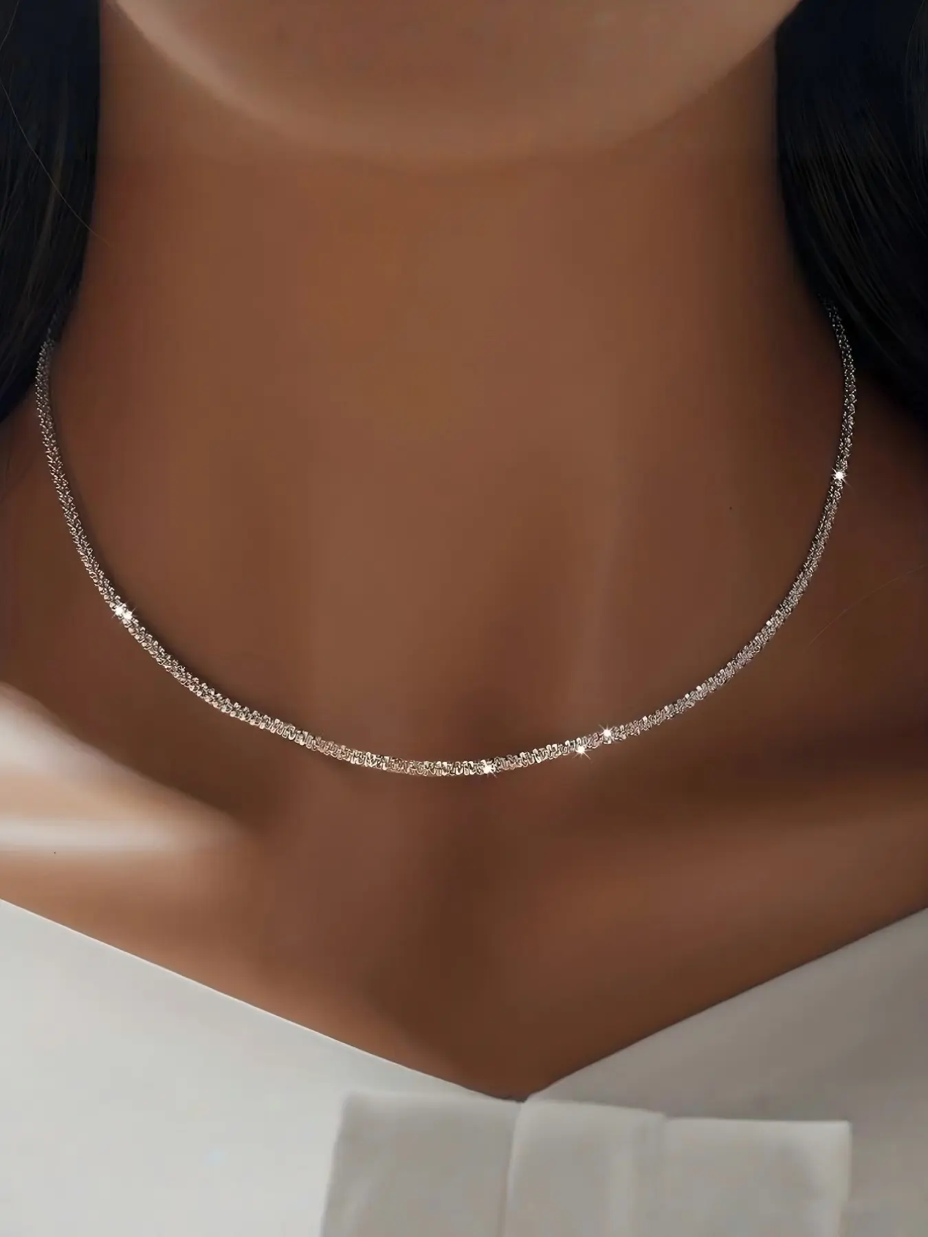 Sparkling Single Layer Necklace for Women, Birthday Necklace, Elegant Evening Party Jewelry, Patchwork Design, Aluminum Material, All Seasons
