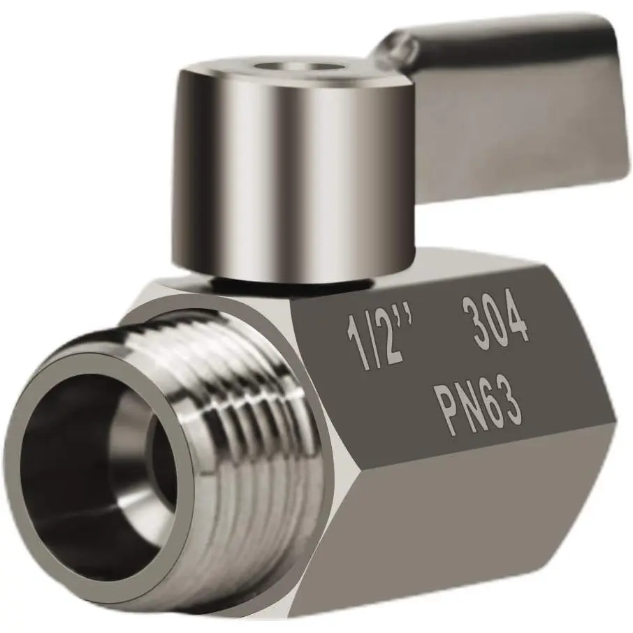 Showerhead Shut Off Valve, 304 Stainless Steel Mini Ball Valve, 1/2" Female x Male NPT Thread, Chrome Water Flow Control Regulator, DIY Plumbing Repair