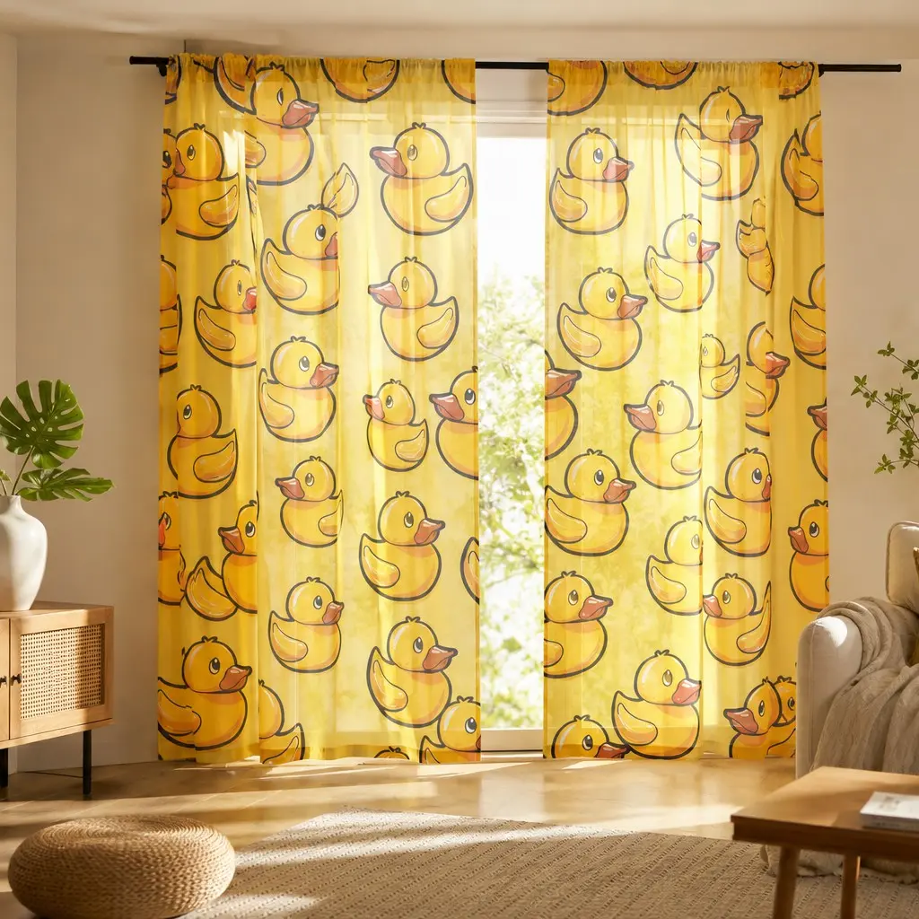 2-Pack Duck Cartoon Curtains, Semi-Transparent for Bedroom, Unique Office Kitchen Style, Living Room Welcome, Quiet Study Room