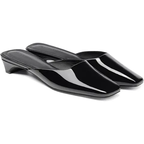 Coutgo Women's Plain Satin Kitten Heel Mules, Closed Square Toe Pull-On Slip-On Style Shoes, Backless Lightweight Comfortable Heels for Casual Back-to-School Use