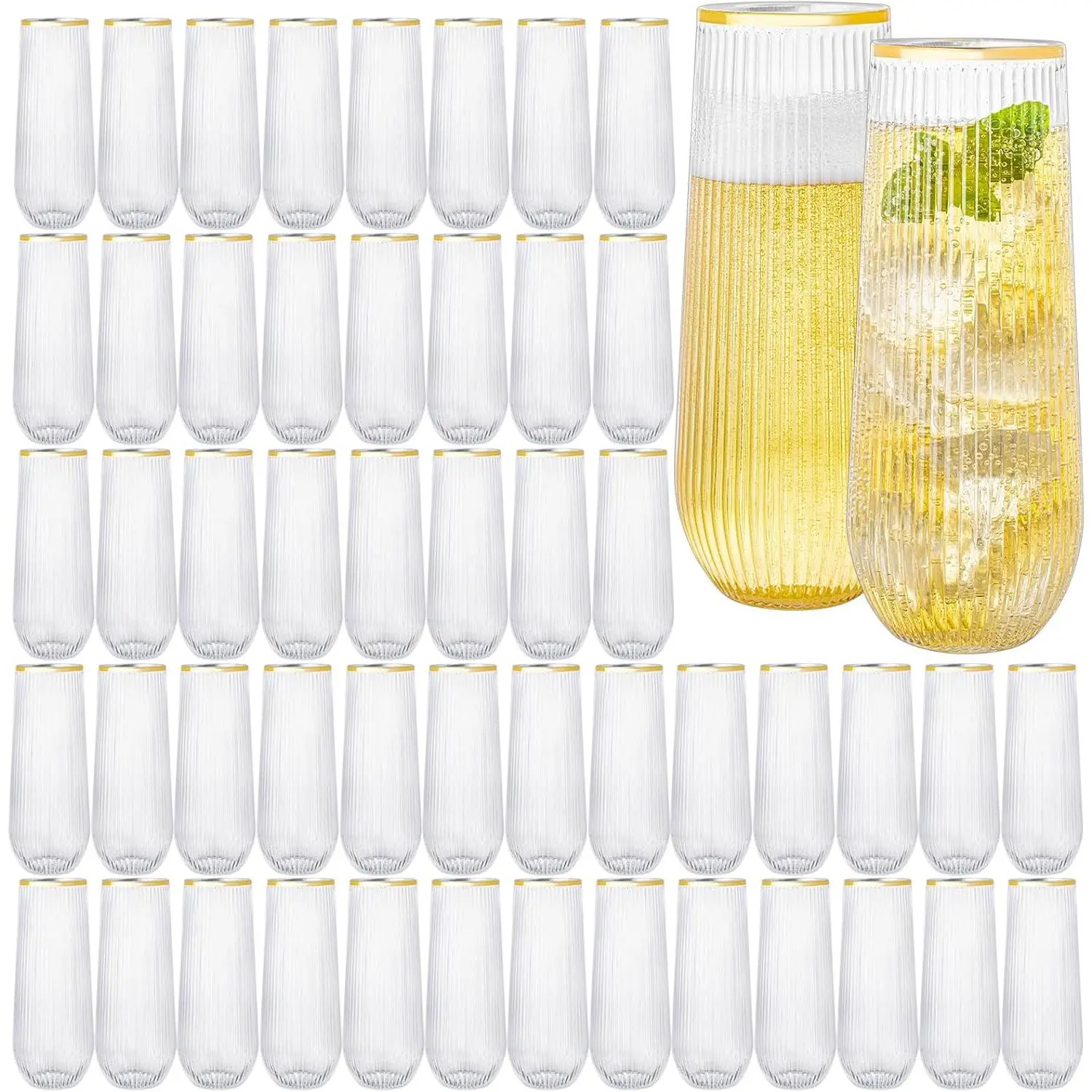 48 Pack Plastic Stemless Disposable Champagne Flutes, Unbreakable 9Oz Origami Style Acrylic Shatterproof Toasting Glasses Ideal for Wedding and Party