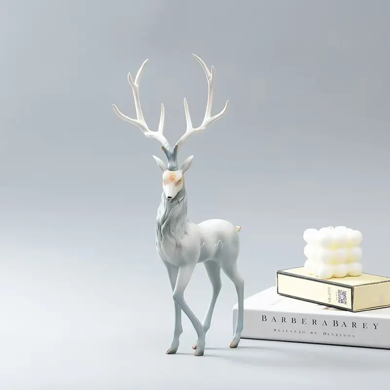 Elegant Resin Deer Statue, Art Figurine, Collectible Ornament, Feng Shui Mule Deer Sculpture with Mountain Design, Nordic Desk Decor for Living Room Entrance, Moving Gift