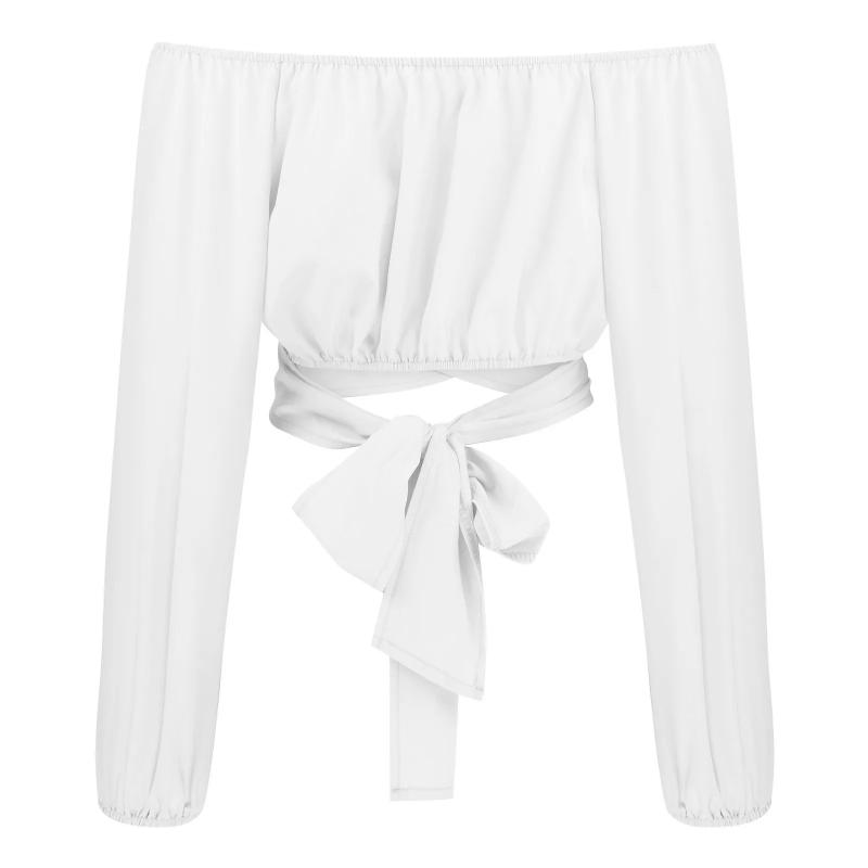 Aria Muse Women Sexy Off Shoulder Blouse Chic and Elegant Printing Lantern Long Sleeve Lace Up Bow Cropped Tops Casual Slim Shirts 2026