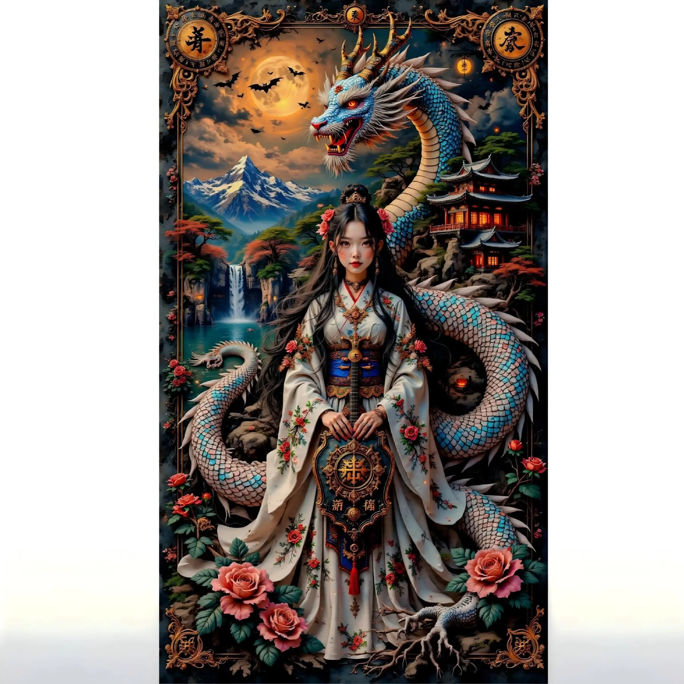Dragon Embellished 5D DIY Diamond Painting Kit, Mosaic Art Tool for Beginners, Round Full Diamond Artwork Gift for Home Decor, Diamond Pattern Design