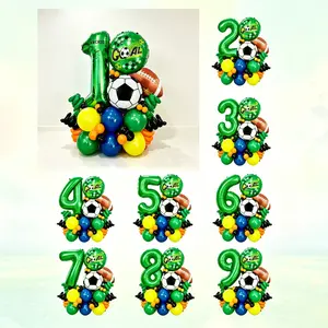 49-Piece Football Theme Number Pole Set, Aluminum Foil, Soccer Ball Shapes, Latex Balloons, Party Decorations for Boys' Birthday, Sports Events