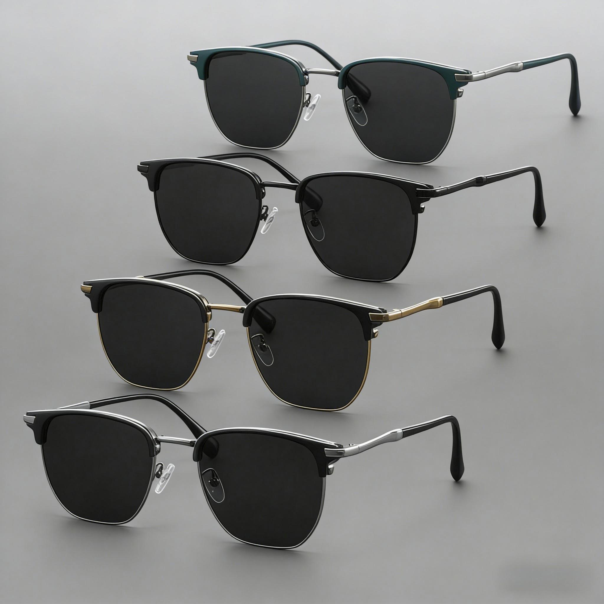 4 PCS Vintage Half Frame Browline Sunglasses for Men, Retro Inspired Style Outdoor UV Protection Shades