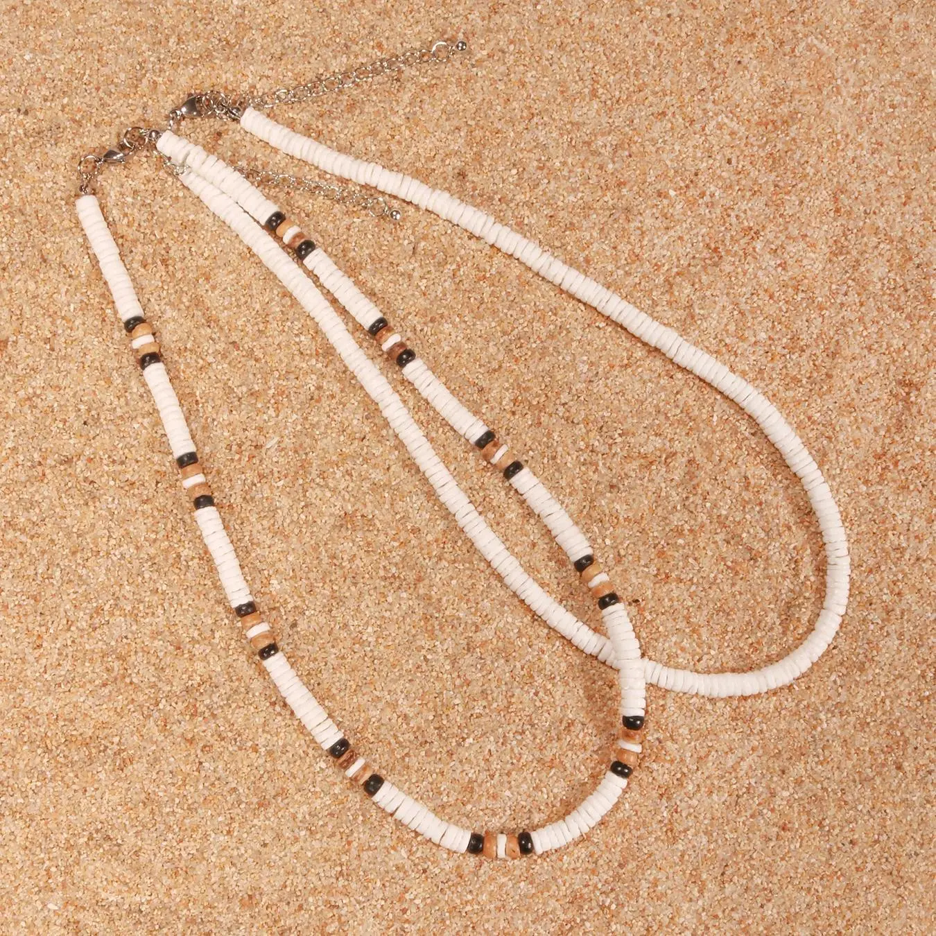 1PC Unisex Fashion Summer Beach Bohemian Natural White Shell Beaded Necklace, Surfer Costume Jewelry for Men and Women, One-Piece