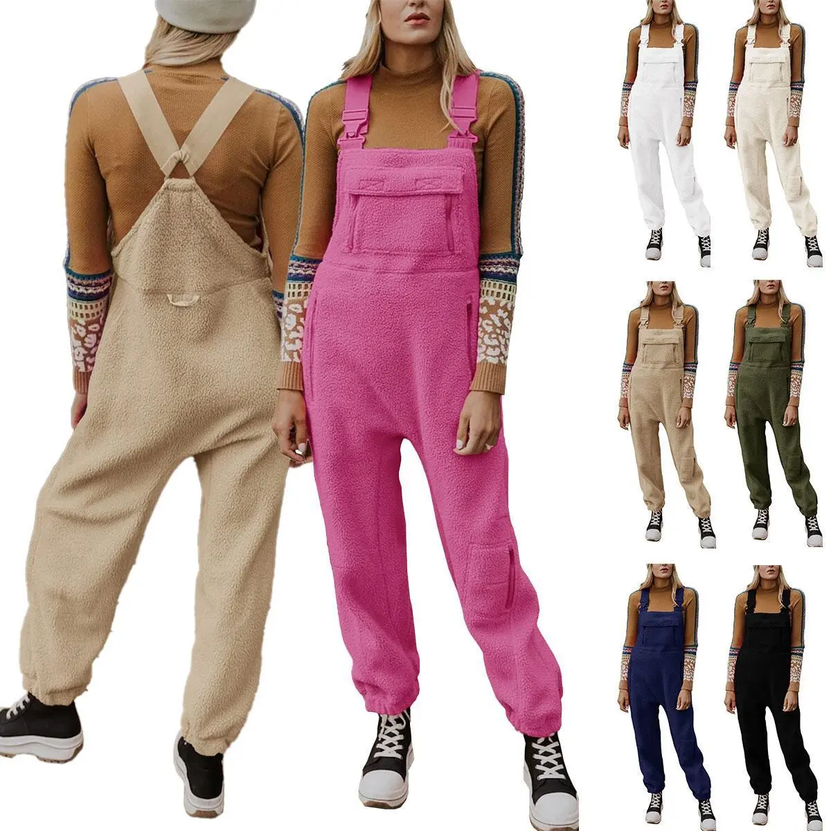 Imily Bela Women's Fleece Warm Overalls Winter Loose Casual Jumpsuits with Pockets Imily Bela Women's Fleece Warm Overalls Winter Loose Casual Jumpsuits with Pockets