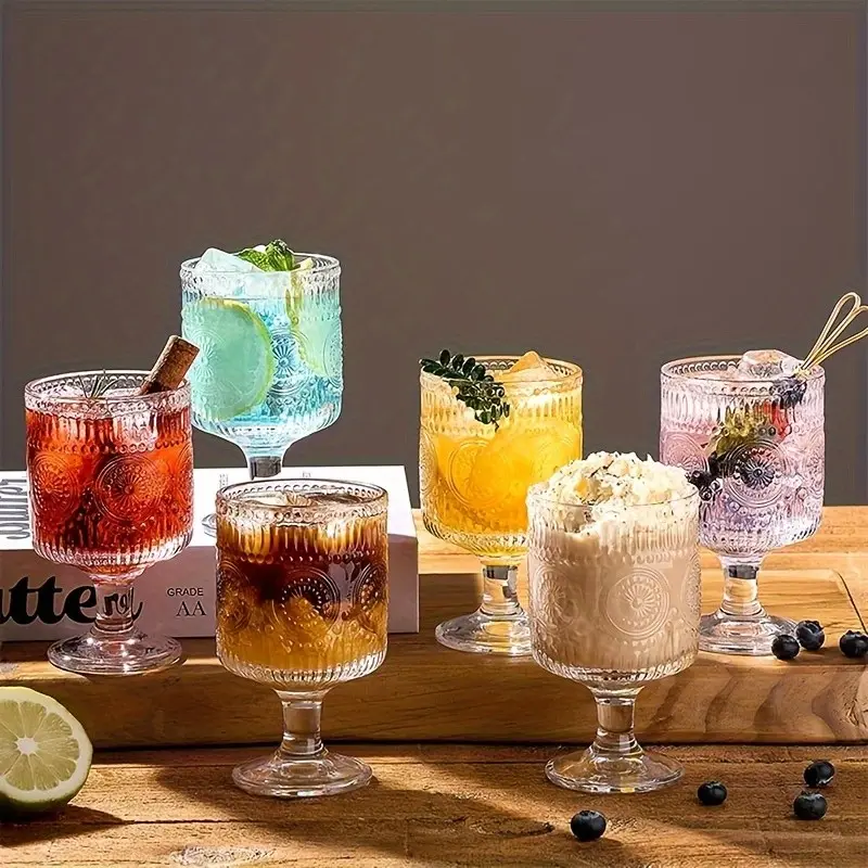 4pcs Vintage Stemmed Crystal Cocktail Glasses, Premium Drinking Glasses – Reusable & Easy to Clean, Perfect for Coffee, Juice, Cocktails, Whiskey & More. Ideal for Restaurants, Parties, Bars, Dinners & Special Occasions