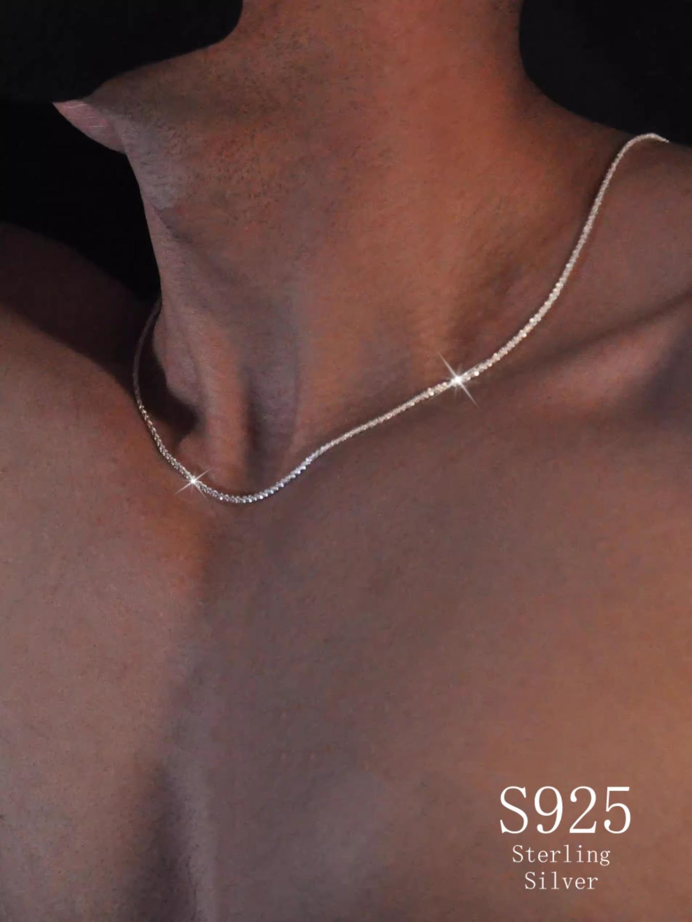 925 Sterling Silver Chain Necklace, High End Necklace, Minimalist Chain Necklace, Fashion Jewelry for Party, Daily Clothing Decor, Trendy All-match & Exquisite Jewelry for Birthday Gift