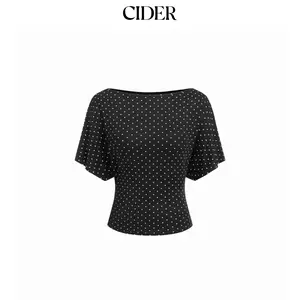 Cider Boat Neck Polka Dot Batwing Sleeve Oversized Tee SummerWins SummerFinds