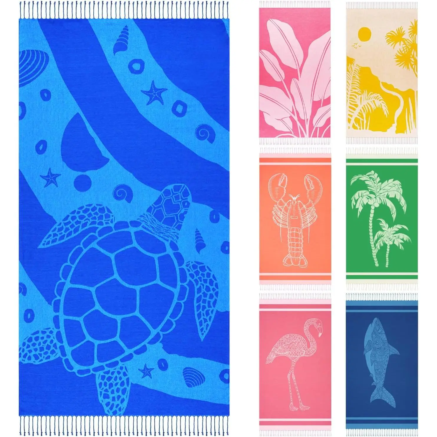 Oversized Turkish Beach Towel 72"x36" for Adult, Lightweight Quick Dry Bath Pool Swim Blanket, Sand Free with Compact Travel Essentials, Blue Turtle Vacation Cruise Must Haves Clearance