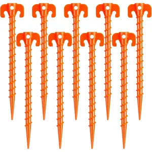 15 Pack Plastic Spiral Tent Stakes - 10 Inch Heavy Duty Screw-in Sand Anchors Pegs - Windproof Plastic Ground Anchor Stakes  Secure Tents, Inflatables, Canopies, Tarps, Garden Structures