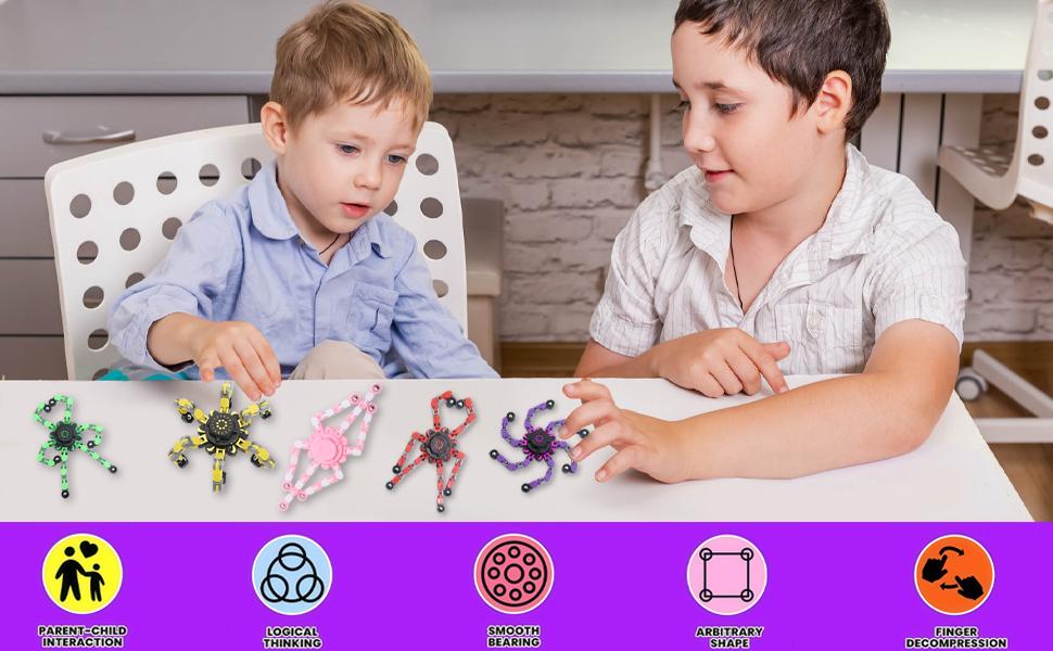 6 Pcs Transformable Fidget Spinners, Deformable Fingertip Gyro Stress Relief Sensory Toys, Easter Basket Stuffers & Party Favors, Gifts for Kids Adults Boys Girls